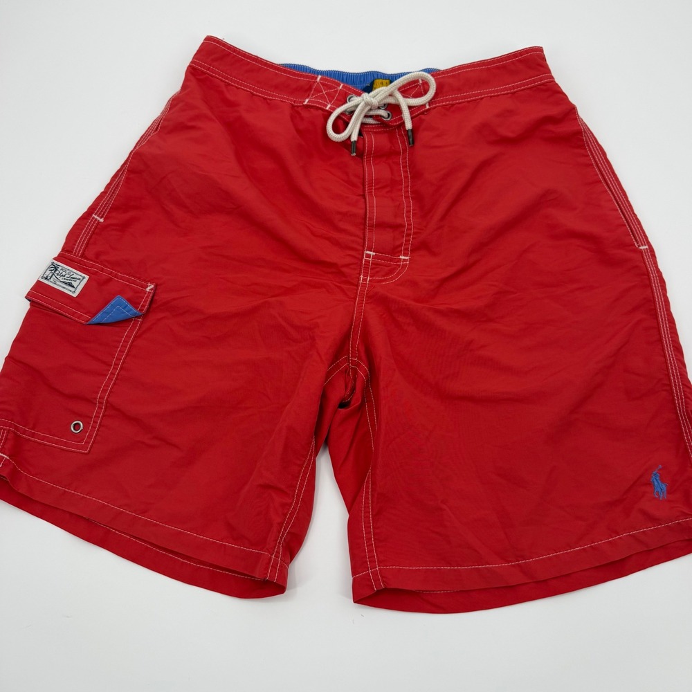 Polo Ralph Lauren Swim Trunks Cargo Pocket Pony Medium Red Board coastal dad